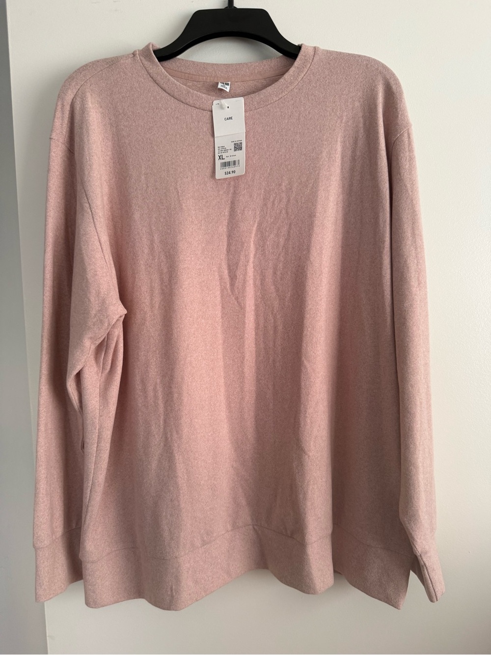 Uniqlo Soft Knitted Fleece Crew Neck Long Sleeve T-Shirt Pink